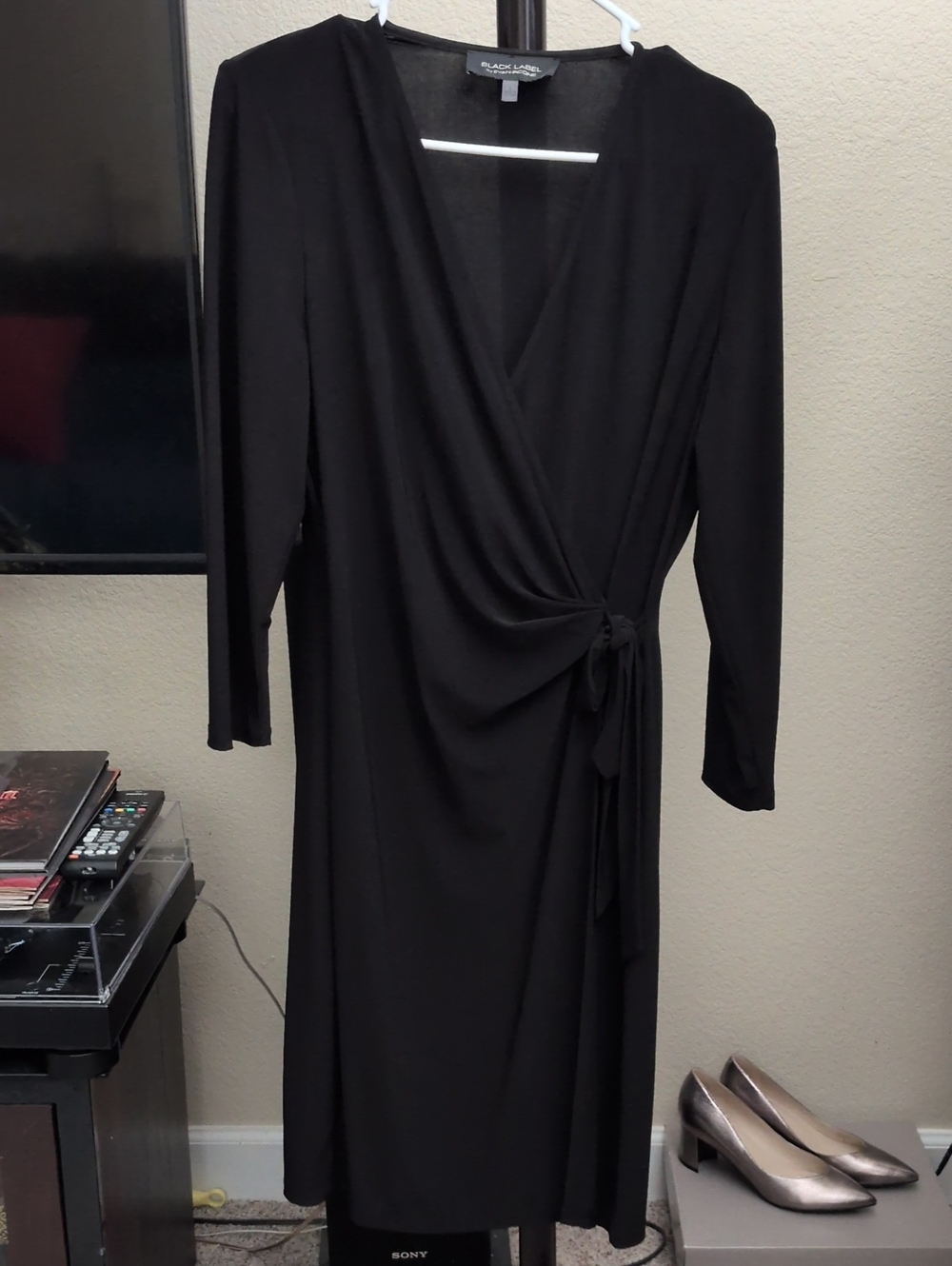 Evan Picone Black Wrap Dress with Side Tie